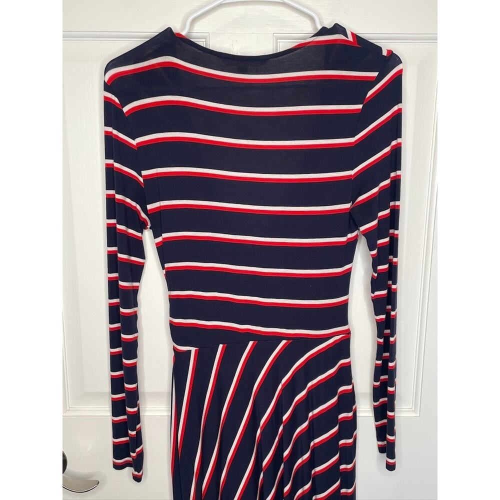 Boden Women's Faux Wrap Midi Dress 6R Navy Stripe Stretch Marine Preppy Coastal - Picture 7 of 11